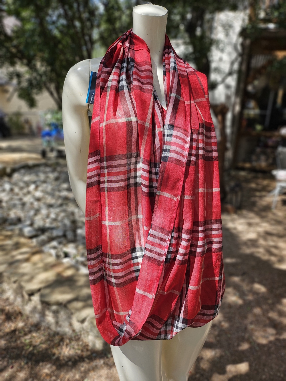 New W Tag V. FRAAS Red Plaid Infinity Scarf